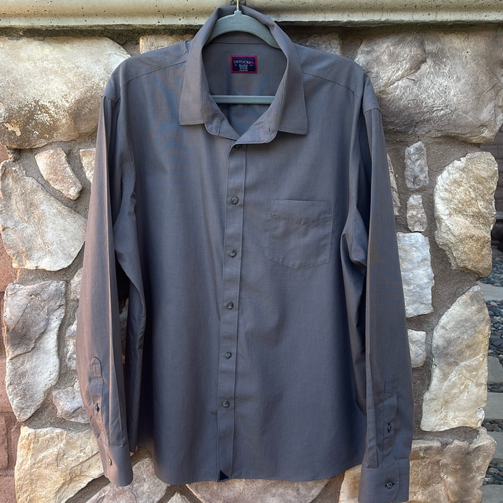 Untuckit Men’s Button Down Gray Wrinkle Free Long Sleeve Size XXL